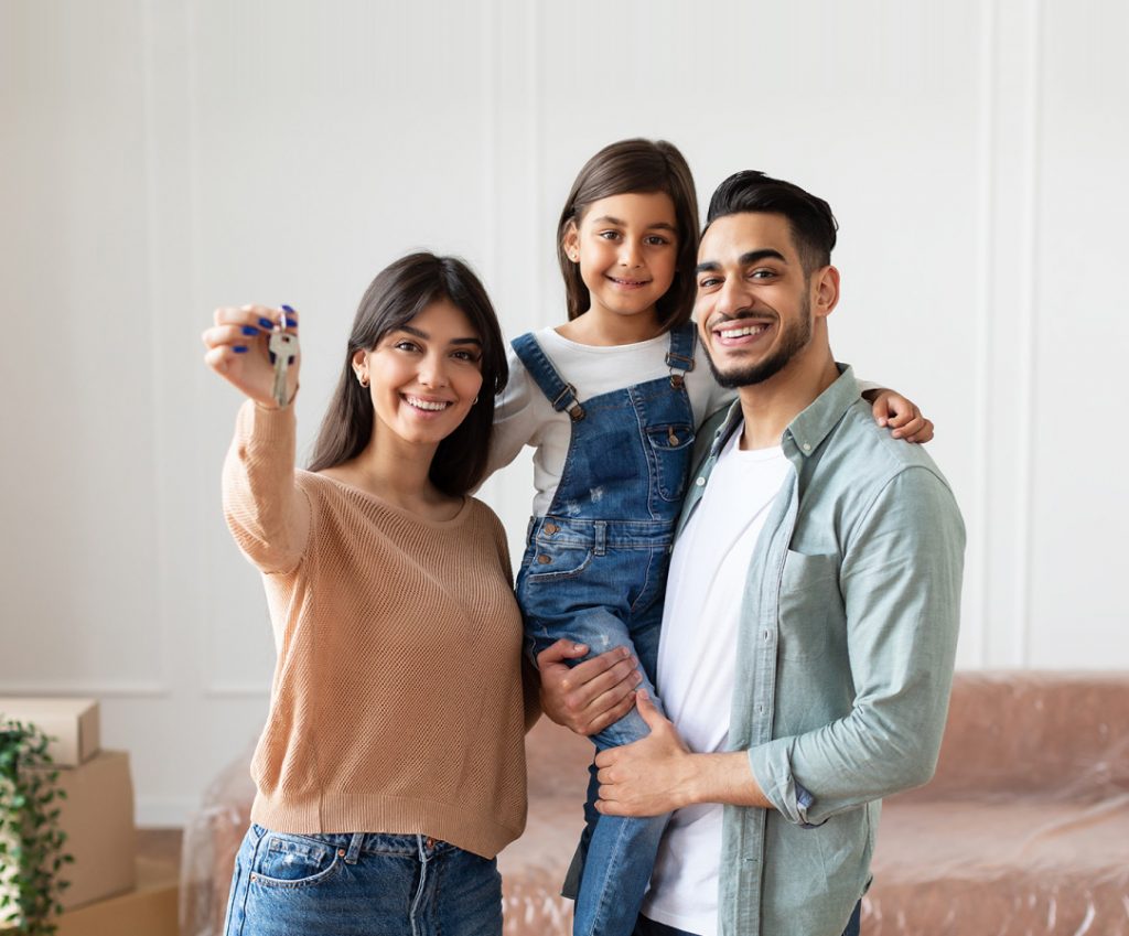 Family moving into a comfortable, sustainable home