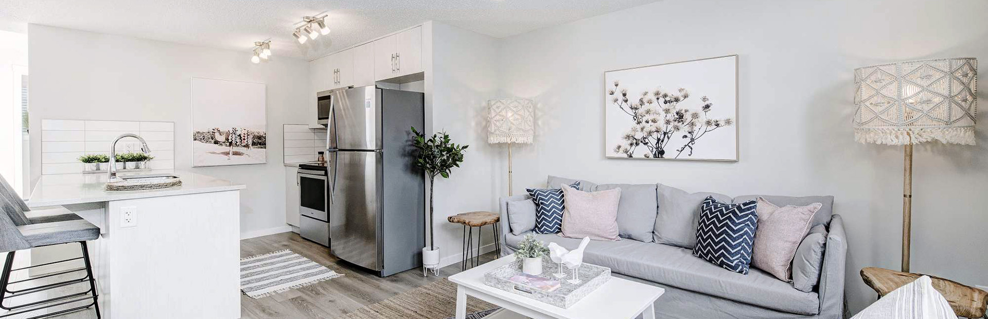 Compact Monroe single-level townhome layout showing 2 bedrooms and open concept living at ZEN Belmont Calgary